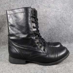 Steve Madden Shoes Womens 7 Boots Troopa Combat Fashion Leather Black Side Zip